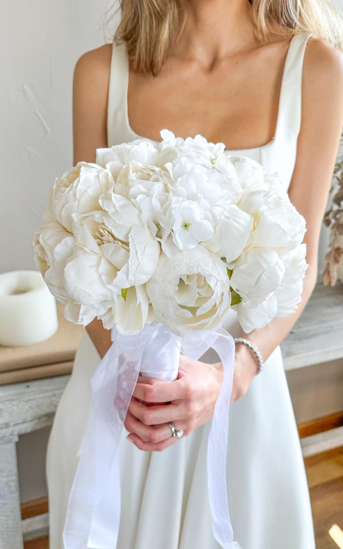 Flores Preservadas Ramo De Novia Peonias Blancas Floral Ramo Novia