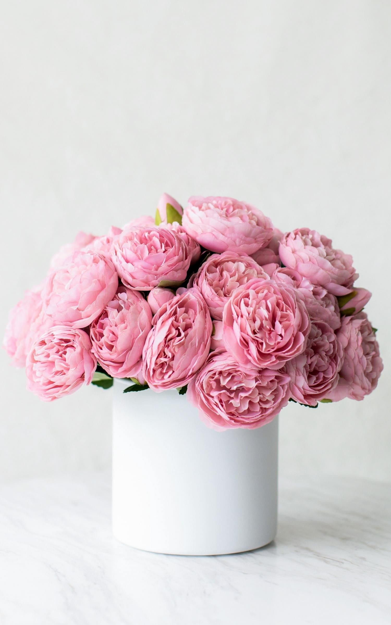 Peonias Rosas en Florero Blanco Grande